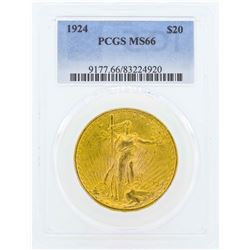 1924 $20 St. Gaudens Double Eagle Gold Coin PCGS MS66