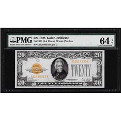 1928 $20 Gold Certificate Note PMG Choice Uncirculated 64EPQ