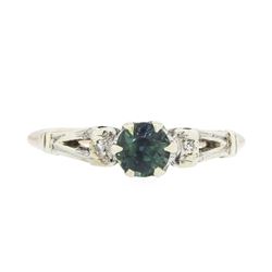 10KT Rose and White Gold 0.70ct Green Sapphire and Diamond Ring