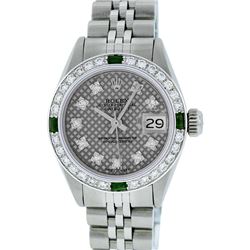 Rolex Stainless Steel 0.70ctw Emerald and Diamond Datejust Ladies Wristwatch