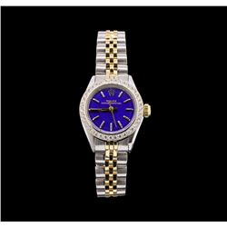 Ladies Two Tone Rolex Oyster Perpetual Watch with Diamond Bezel