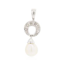 14KT White Gold 0.10ctw Diamond and Pearl Pendant