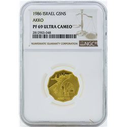 1986 Israel 5 New Sheqalim Gold Proof Coin NGC PF69 Ultra Cameo