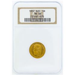 1902 Russia 5 Roubles Gold Coin NGC MS66