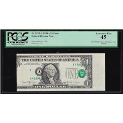 1988A $1 Federal Reserve ERROR Note End of Roll Misaligned Face Print PCGS XF45