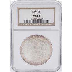 1886 $1 Morgan Silver Dollar Coin NGC MS63