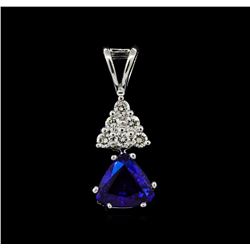 14KT White Gold 1.01ct Blue Sapphire & Diamond Pendant