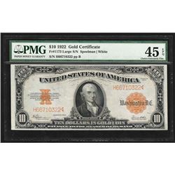 1922 $10 Gold Certificate PMG Choice Extremely Fine 45EPQ
