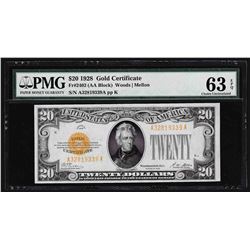 1928 $20 Gold Certificate Note PMG Choice Uncirculated 63EPQ
