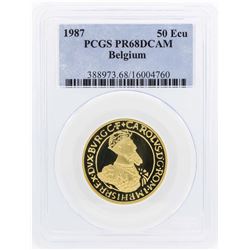 1987 Belgium 50 Ecu 1/2 Oz. Gold Coin PCGS PR68DCAM