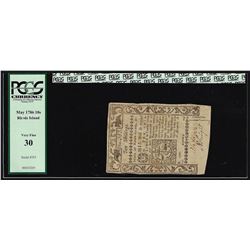 May 1786 Rhode Island Ten Shillings Colonial Currency Note PCGS Very Fine 30