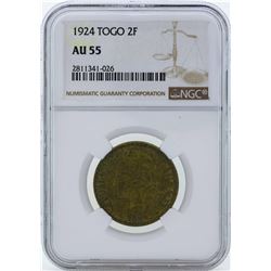 1924 Togo French Colony Francs Coin NGC AU55