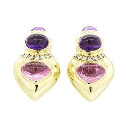 18KT Yellow Gold Ladies 8.60ctw Tourmaline, Amethyst and Diamond Earrings