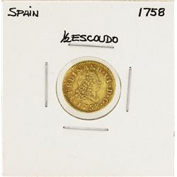 1758 Ferdinand VI Spanish 1/2 Escudos Gold Coin