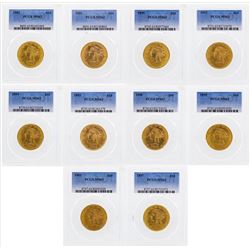 (10) Assorted Years $10 Liberty Head Eagle Gold Coins PCGS63