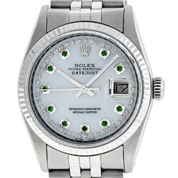 Mens Rolex 36mm Stainless Steel MOP Emerald String Diamond Datejust Wristwatch