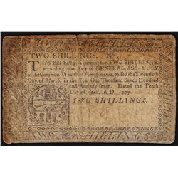 April 10, 1777 Pennsylvannia Two Shillings Colonial Currency Note