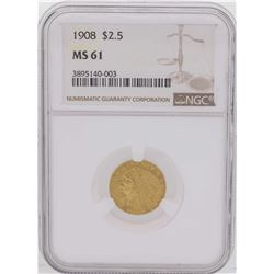 1908 $2 1/2 Indian Head Quarter Eagle Gold Coin NGC MS61
