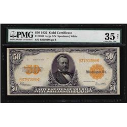 1922 $50 Gold Certificate Note PMG Choice VF35 Net
