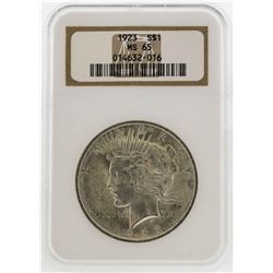 1923 $1 Peace Silver Dollar Coin NGC MS65