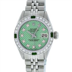 Rolex Stainless Steel 0.70ctw Emerald and Diamond Datejust Ladies Wristwatch