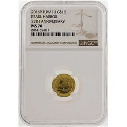 2016P Tuvalu $15 Pearl Harbor Gold Coin 75th Anniversary NGC MS70