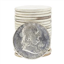 Roll of (20) 1961 Brilliant Uncirculated Franklin Half Dollar Coins