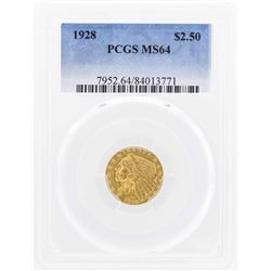 1928 $2 1/2 Indian Head Quarter Eagle Gold Coin PCGS MS64