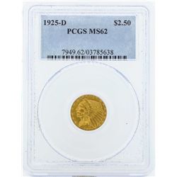 1925-D $2 1/2 Indian Head Quarter Eagle Gold Coin PCGS MS62