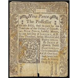 June 19, 1776 Connecticut Nine Pence Colonial Currency Note