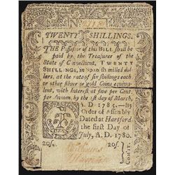 July 5, 1780 Connecticut Twenty Shillings Colonial Currency Note