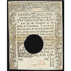 July 5, 1780 Connecticut Twenty Shillings Colonial Currency Note