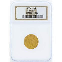 1854 $3 Indian Princess Head Gold Coin NGC AU55