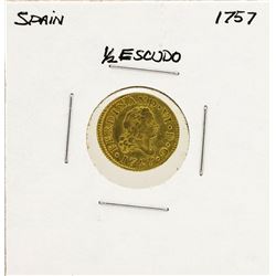 1757 Ferdinand VI Spanish 1/2 Escudos Gold Coin