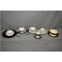 Tray lot of porcelain collectibles including five cups and saucers made by Aynsley, Noritake, unmark