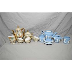 Selection of collectibles including Queensware teapot, cream and sugar, two small pin trays etc. and