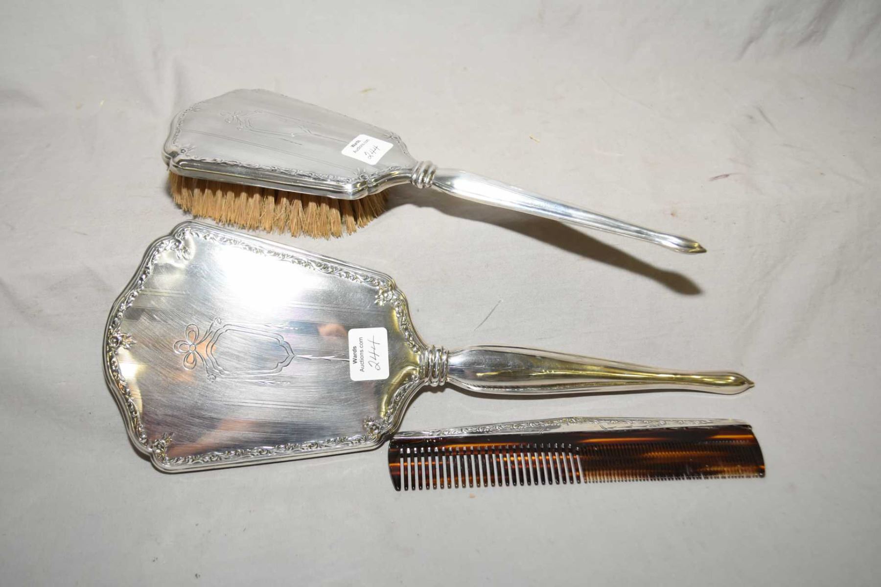 Sterling Silver Dresser Set Including Hand Mirror Brush And Comb