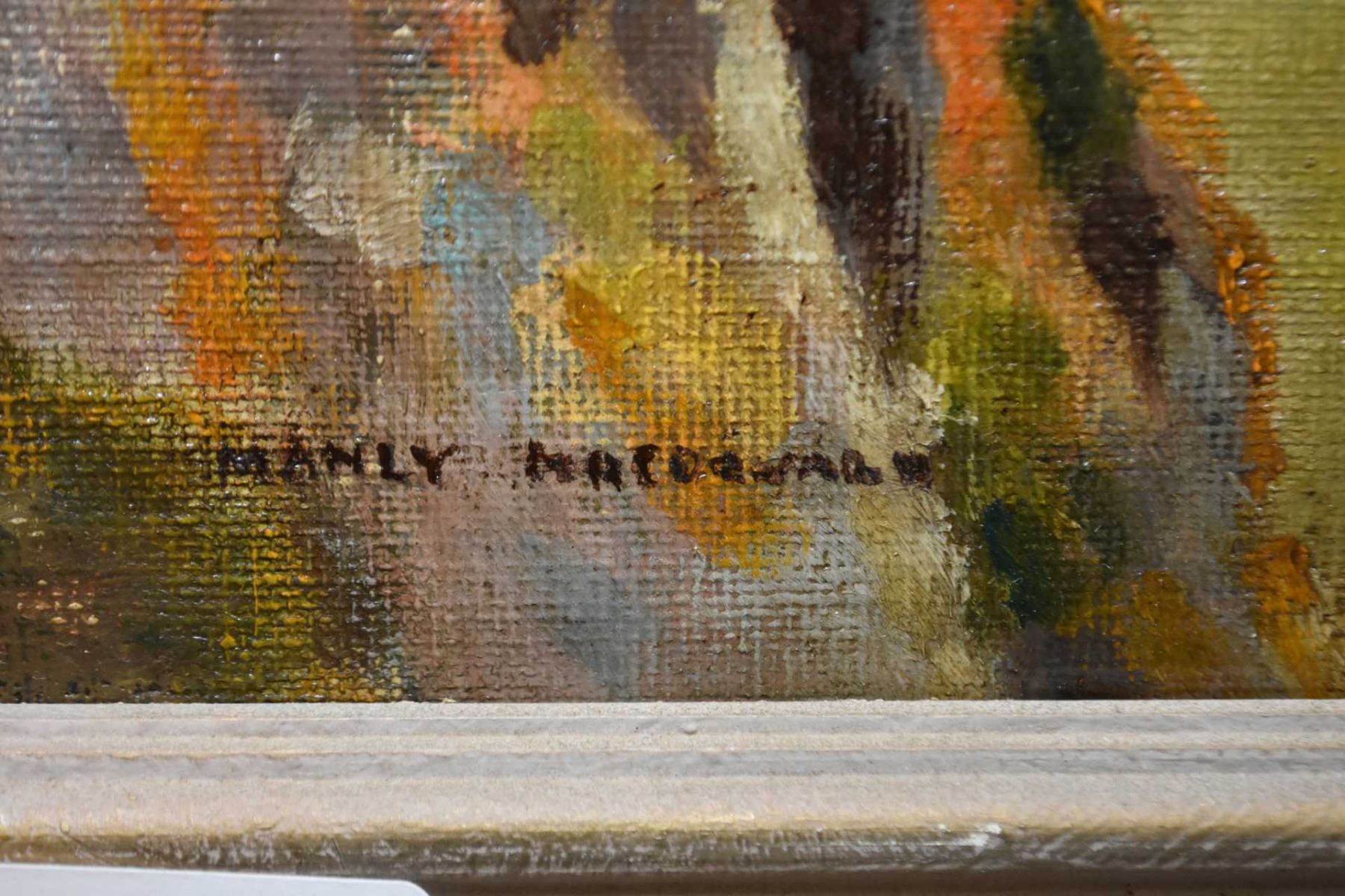 Framed oil on board painting marked on verso "The Harbour" signed by