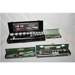 Four cased socket sets including 3/4  drive, 1/2  drive. 3/8  drive and 1/4 