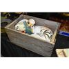 Image 1 : Wooden produced box and selection of collectibles including Simpson's Pottery cups and saucers, Meda