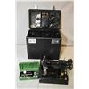 Image 1 : Singer Featherweight sewing machine with carrying case, attachments and separately cased buttonholer