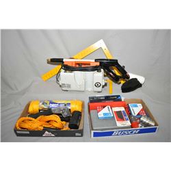 Selection of tools including air die grinder, angle drill, callipers, staplers, squares, bearing and