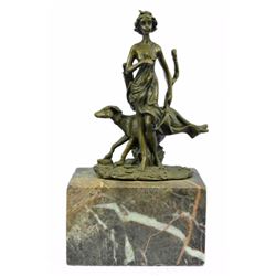 Diana The Hunter Bronze Sculpture on marble base (7"X4")