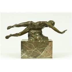 Erotic sensual swimming bronze sculpture on marble base (7"X11")