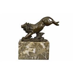 Jumping Lion Bronze Sculpture on marble base (7"X7")