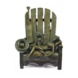 Hot Cast Skeleton On A Chair Bronze Sculpture (4"X4")