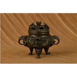 Bronze Gilded Dragon Incense Burner Statue (6"X7")