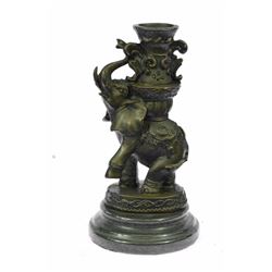 Elegant Elephant Candle Holder Bronze Sculpture (8"X4")
