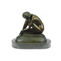 Nude Lady Sitting Bronze Sculpture on Marble base (8"x9")