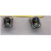 Image 2 : EARRINGS - EMERALD FACETED MYSTIC TOPAZ & DIAMONDS IN STERLING SILVER SETTING - RETAIL ESTIMATE $350